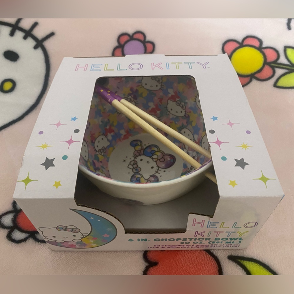 Sanrio Hello Kitty Chopstick Bowl - White and Blue - Picture 9 of 10
